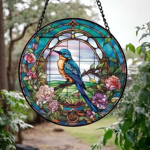 Bird Stained Glass Hanger, Stained Glass Suncatcher, Wall Art, Window Hanging, Custom Suncatcher, Gift for her, Mothers Day Gift