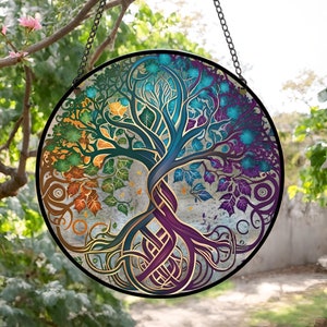 Tree of Life Stained Glass Hanger, Stained Glass Suncatcher, Sun Catcher, Window Hanging, Wall Art, Custom Suncatcher, Mothers Day Gift image 1
