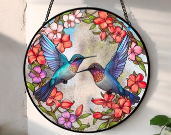 Cintre pour vitrail colibri, attrape-soleil en vitrail, art mural, suspension de fenêtre, attrape-soleil personnalisé, cadeau pour elle, cadeau fête des mères