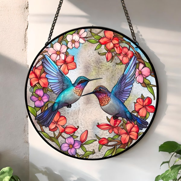 Cintre pour vitrail colibri, attrape-soleil en vitrail, art mural, suspension de fenêtre, attrape-soleil personnalisé, cadeau pour elle, cadeau fête des mères