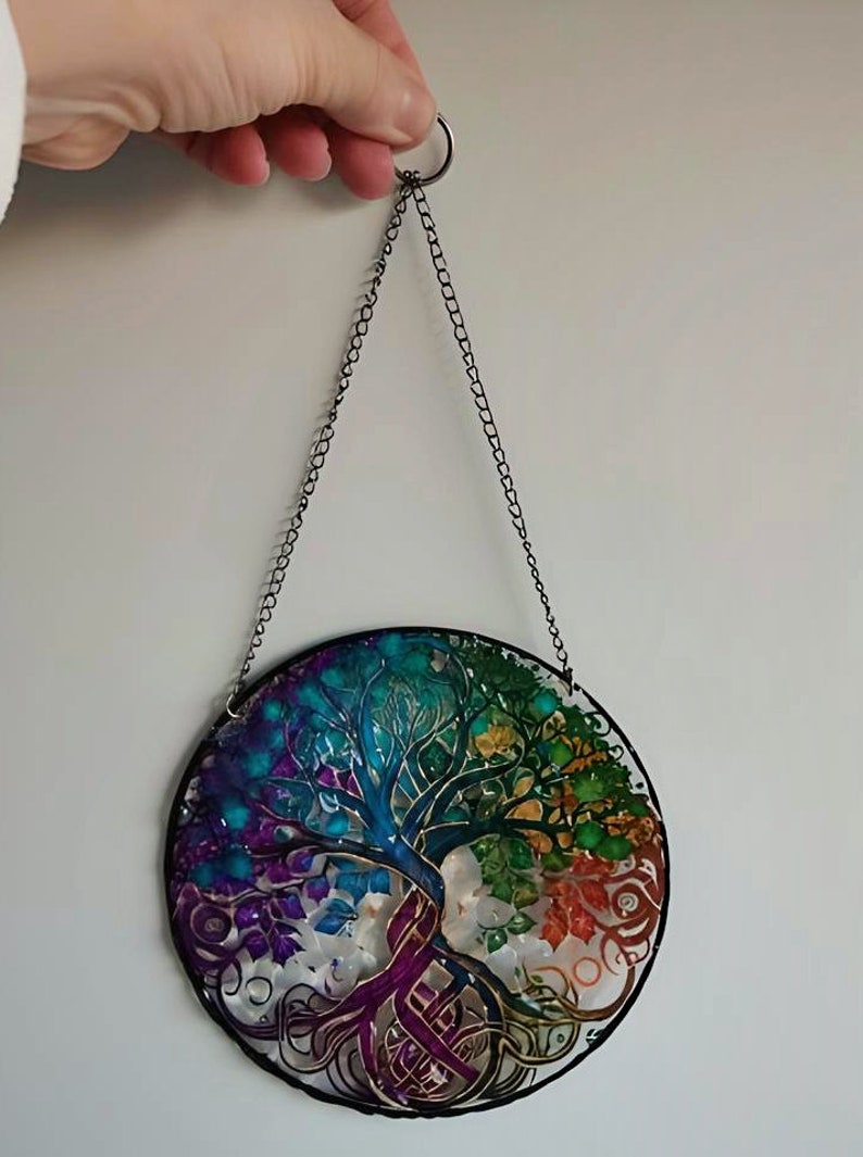 Tree of Life Stained Glass Hanger, Stained Glass Suncatcher, Sun Catcher, Window Hanging, Wall Art, Custom Suncatcher, Mothers Day Gift image 3