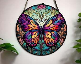 Butterfly Acrylic Sun catcher, Stained Glass Suncatcher, Wall Art, Window Decor, Custom Suncatcher, Gift for her, Mothers Day Gift