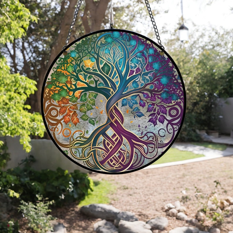 Tree of Life Stained Glass Hanger, Stained Glass Suncatcher, Sun Catcher, Window Hanging, Wall Art, Custom Suncatcher, Mothers Day Gift image 2