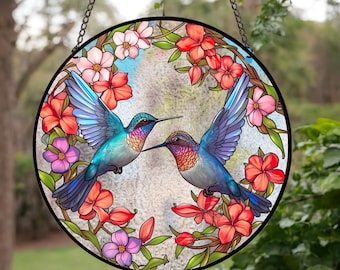 Humming Bird Stained Glass Hanger, Stained Glass Suncatcher, Wall Art, Window Hanging, Custom Suncatcher, Gift for her, Mothers Day Gift