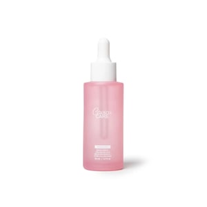 May include: A pink glass bottle with a white dropper top. The bottle is labeled "Caviar Care" and contains a serum for skin brightening, wrinkle reduction, and skin hydration. The bottle is 30 ml / 1 fl oz.