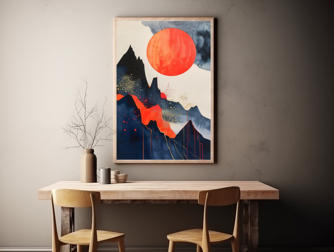 Watercolor Sunset Mountain Print: Minimalist Nature Wall Art - Etsy