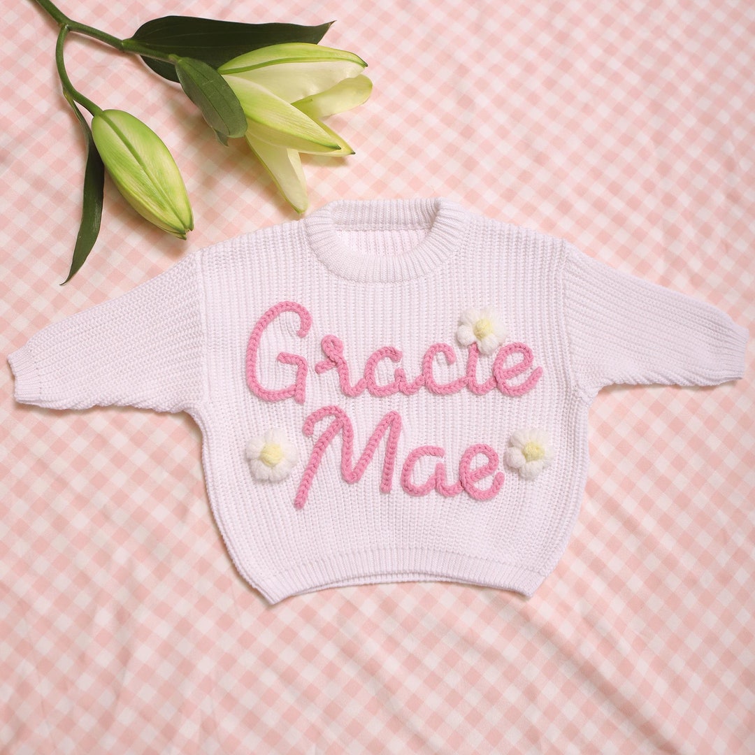 Baby Name Sweater Embroidered, Newborn Sweater With Name, Custom Knit ...