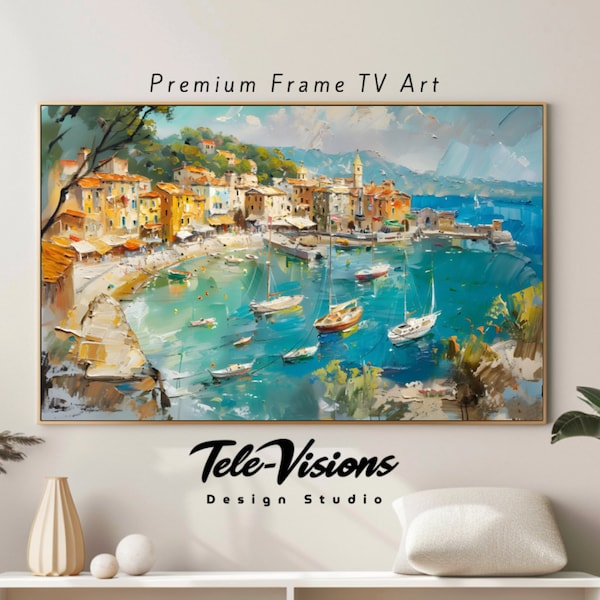 Samsung Frame TV Art Digital Download Seaport Boats Bustling Harbor Scene Picturesque Maritime Decor Nautical Seaside