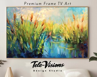 Samsung Frame TV Art "Whispers by the Water" Impressionist Cattails Scenery for Digital Display Instant Download