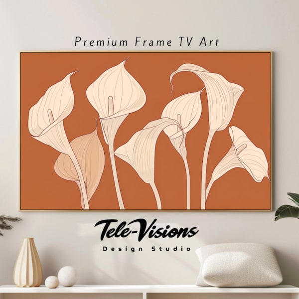 Samsung Frame TV Art Digital Download Calla Lily Terracotta Line Art Elegant Floral Decor Sophisticated Flower Modern Botanical Home Accent