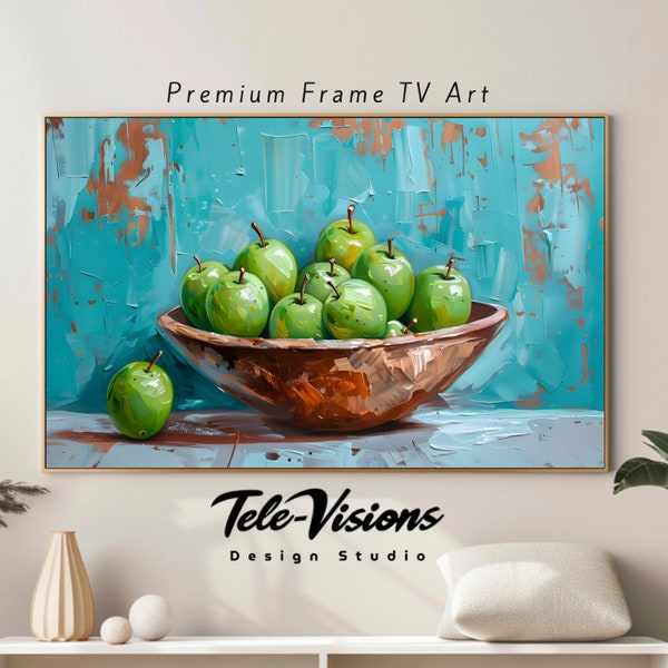 Samsung Frame TV Art Digital Download Crisp Green Apple Bowl