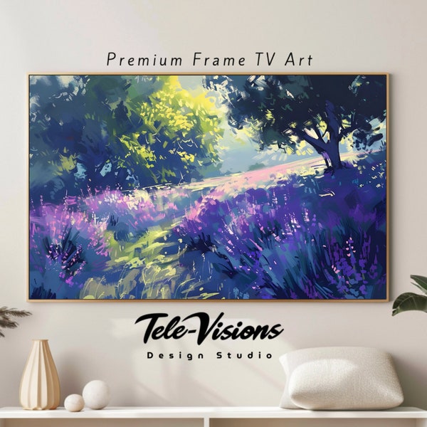 Samsung Frame TV Art Digital Download Vivid Lavender Field at Dusk Expressive Brushwork Nature Scene