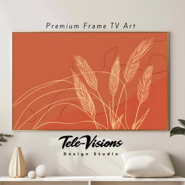 Samsung Frame TV Art Golden Wheat Silhouette Download Harvest Elegance for TV Minimalist Wheat Stalks Rustic Charm Wall Decor