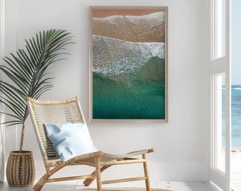 Aerial Beach Seascape Photo: Ocean Wave Art Print (Digital Download)