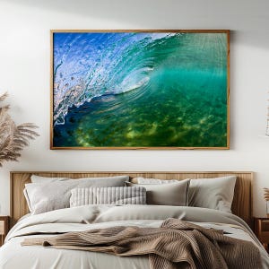Aqua Wave Print, Breaking Wave, Ocean Wave Print, Coastal Wall Art, Wave Photography, Blue Ocean Art, Tropical Photo, Barrell View.