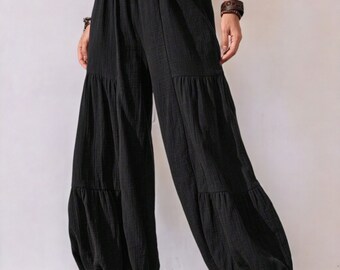 Bohemian Chic Women's Pants, Versatile Boho-Style Trousers, Stylish Casual Airy Summer Pants, Comfortable Elastic Waist, Maxi Summer Pants