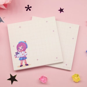 Adorable Cartoon Girl and Cat Sticky Notes - Cute Character Memo Pads for Office & School, Kawaii Stationery, Gift for Kids and Cat Lovers