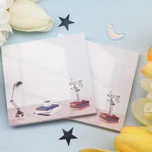 Minimalist Desk Sticky Notes: Office Scene Memo Pad
