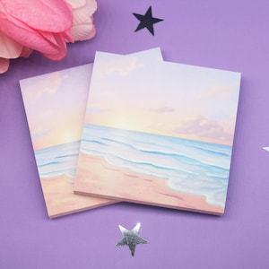 Notatki samoprzylepne Beach Sunset - Serene Ocean Memo Pads, artykuły papiernicze Coastal do biura i szkoły, notatniki Sunset, piękny prezent dla miłośników plaży