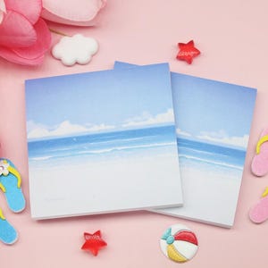 Serene Beach Sticky Notes - Tranquil Ocean Memo Pads, Coastal Stationery for Office, School & Home, Gift for Beach Lovers, Summer Gift