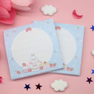 Bunny Strawberry Sticky Notes: Kawaii Memo Pads, Japanese Stationery