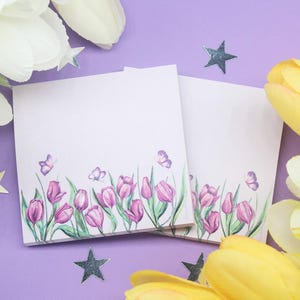 Tulip Sticky Note - Floral Memo Pad, Aesthetic Stationery for Office, Home & School, Cute Notepad, Perfect Gift for Nature Lovers