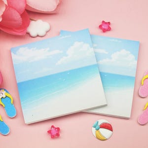 Serene Beach Sticky Notes - Tranquil Ocean Memo Pads, Coastal Stationery for Office, School & Home, Gift for Beach Lovers, Summer Gift
