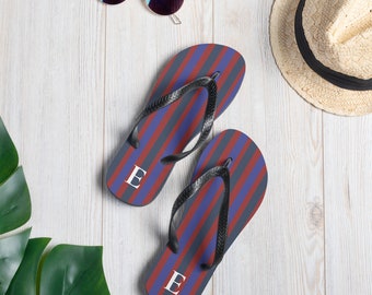 Monogramed Vintage Stripe Sandals.  Personalized flip flops for camp, beach, RV life, summer, spring or resting after an adventure.