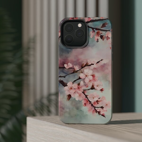 iPhone MagSafe Case.  Cherry blossom design.  Great gift for those who want to protect their device as they enjoy the outdoors.