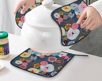 Magnifiques maniques en polyester imprimés de fleurs Une protection élégante pour votre cuisine