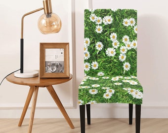 Des marguerites fleuries ensoleillées transforment votre espace repas au soleil : housse de chaise en polyester imprimée