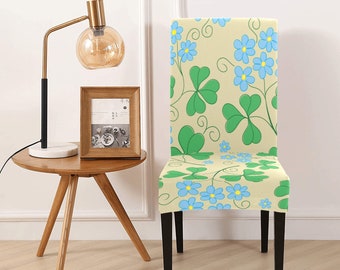 Floral With Blue Flowers Abstract Transform Your Dining Space: Printed Polyester Chair Cover