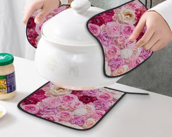 Pattern Rose Pink Flowers Elegance Printed Polyester Pot Holders Stylish Protection for Your Kitchen