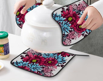 Maniques en polyester à imprimé fleurs pour une protection élégante pour votre cuisine