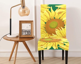 Blumige Sonnenblumen verwandeln Ihren Essbereich: Bedruckter Stuhlbezug aus Polyester