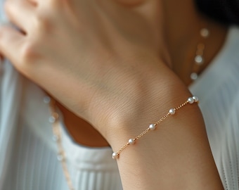 Real Freshwater Pearl Bracelet for Women,Dainty 14k Gold Bracelet,Pearl Beaded Bracelet,Tiny Small Pearls,Pearl Bracelet for Bridesmaids