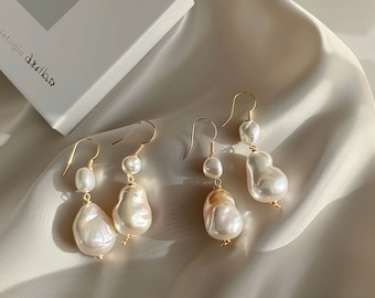 Freshwater Pearl Earrings,Bridal Pearl Earrings,18K Gold Dangle Earrings,Wedding Earrings,Bridal Earrings,Valentine's Gift,Bridesmaids Gift