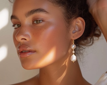 Bridal Pearl Earrings,Freshwater Pearl Earrings,18K Gold Dangle Earrings,Wedding Earrings,Bridal Earrings,Valentine's Gift,Bridesmaids Gift