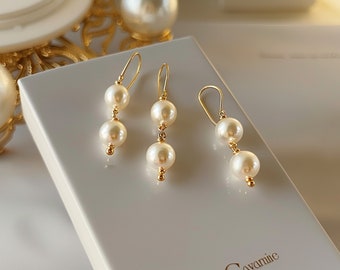Bridal Pearl Earrings,Freshwater Pearl Earrings,18K Gold Dangle Earrings,Wedding Earrings,Bridal Earrings,Valentine's Gift,Bridesmaids Gift