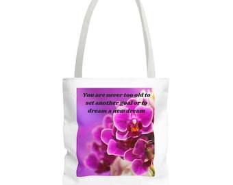 Bolsa de mano motivacional: regalo de metas soñadas, bolsa de mano con arte floral, bolsa inspiradora, bolsa de compras reutilizable, vibraciones positivas