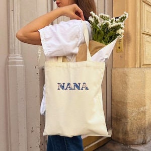 Floral Tote Bag, Floral NANA Gift, Reusable Bag, Mothers Day Gift, New Grandma Gift, Birthday Gift for Nana Christmas Gift Flower Lover