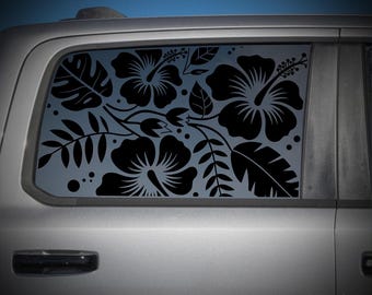 Hawaii Hibiscus Tropical Decal Ram 1500 DT Crew Cab Rear Window Vinyl Sticker Aloha Flower Monstera