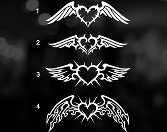 Y2K Heart Wings Decal – Gothic Angel Tribal Vinyl Sticker (Choose Style)