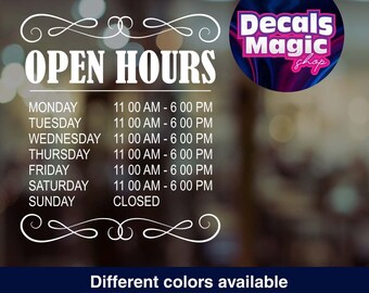 Custom Store Hours Vinyl Decal – Business Window Sticker