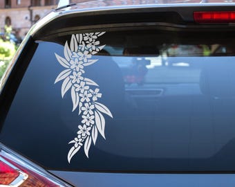 Calcomanía de lei hawaiana de maile y puakenikeni. Para carro, laptop o parachoques.