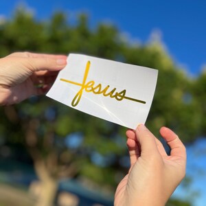 Golden Jesus Cross Vinyl Decal: Car, Laptop, Tumbler Sticker