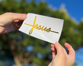 Calcomanía de vinilo con la cruz dorada de Jesús: para coche, portátil y vaso