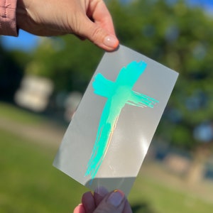 Holographic Cross Vinyl Decal: Christian Religious Sticker