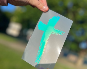 Calcomanía Vinilo Cruz Holográfica, Pegatina Cristiana Religiosa para Auto, Fe Jesús Dios, Regalo Espiritual