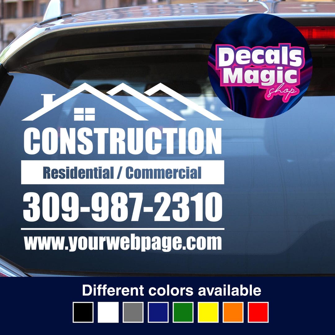 Custom Construction Company Car Decal Weatherproof Vinyl Sticker for ...